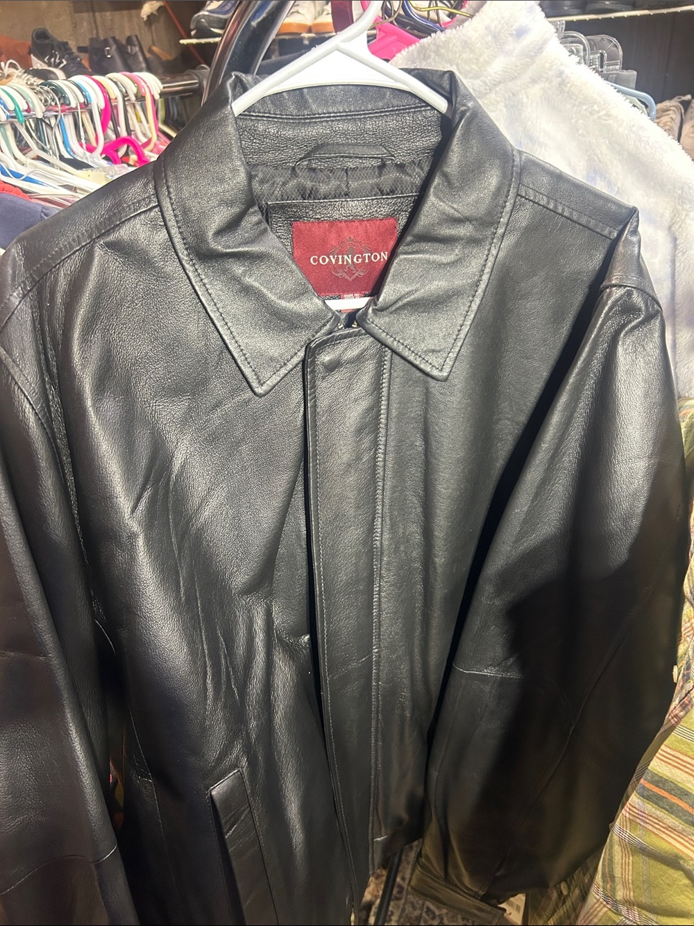 Covington Black Lightweight Leather-Look Shirt Jacket